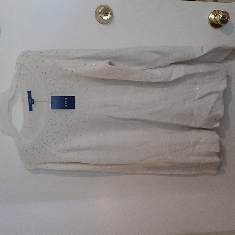 Ladies light weight sweater with a shimmer and silver beading